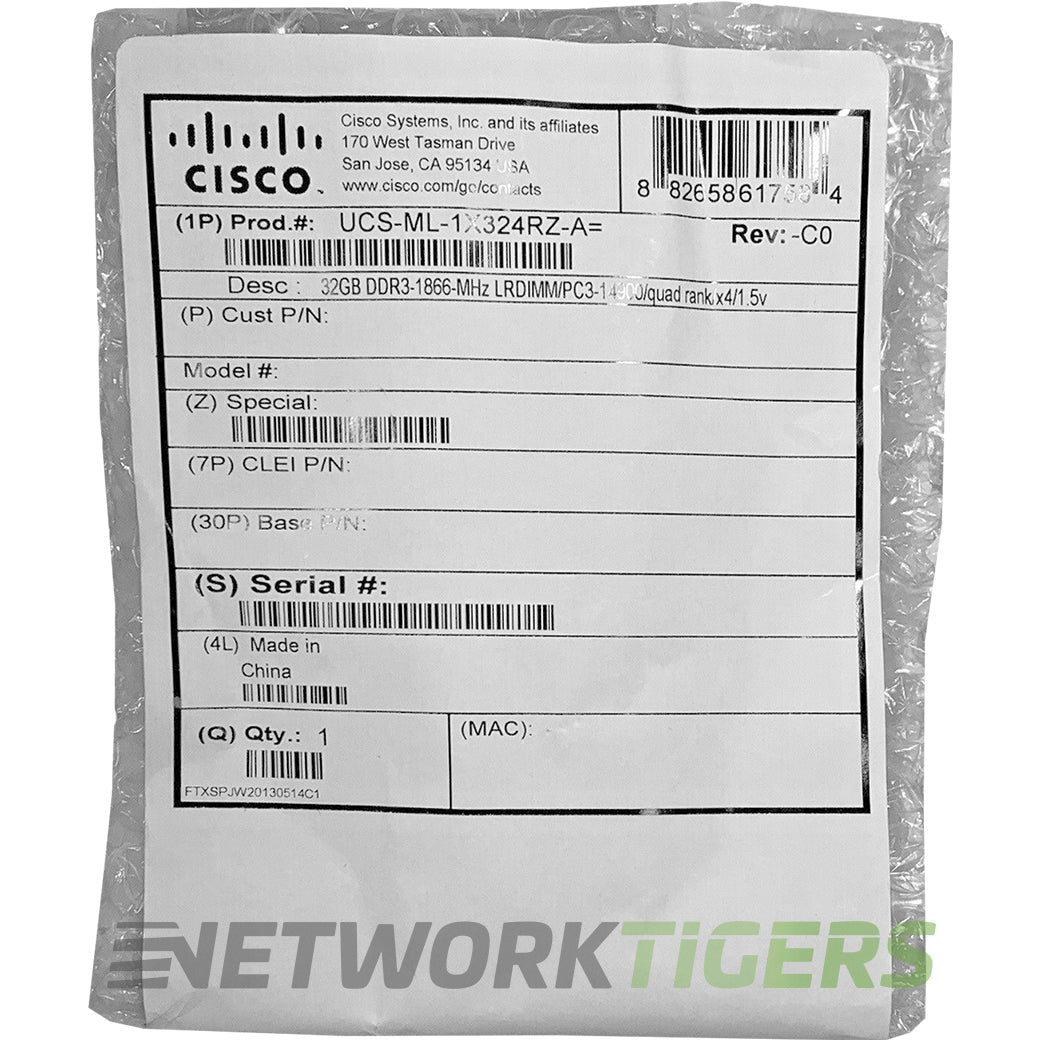 NEW Cisco UCS-ML-1X324RZ-A UCS 32GB DDR3 SDRAM - LRDIMM Dual Rank Server Memory
