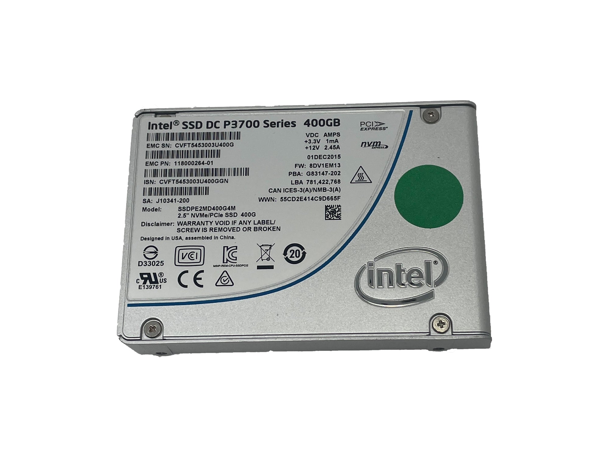 EMC Intel DC P3700 Series 400GB 2.5'' NVME / PCI-E SSD (SSDPE2MD400G4M)