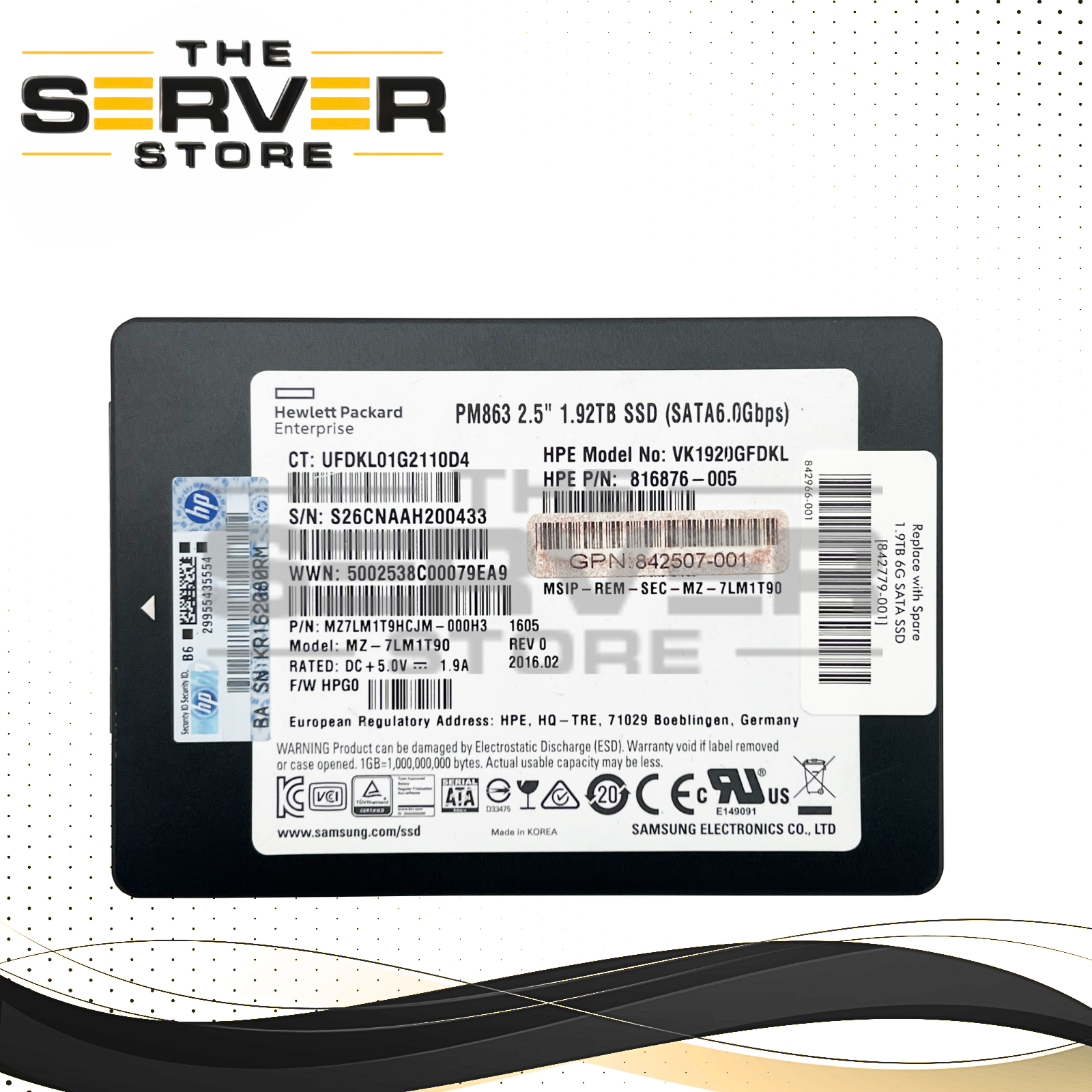 Samsung 1.92TB SATA 6G RI SFF 2.5 SSD PM863 Series MZ7LM1T9HCJM-000H3 MZ-7LM1T90