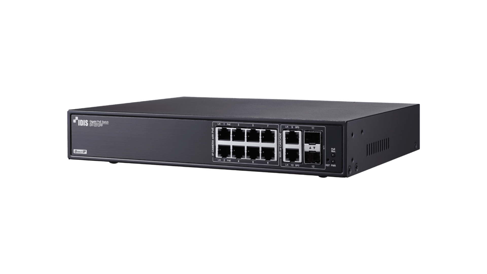 IDIS DH-2212PF 12 Port DirectIP Gigabit PoE Switch, 8-Port, PoE/PoE+ Switch 140W max PoE output, 2 SFP Slots