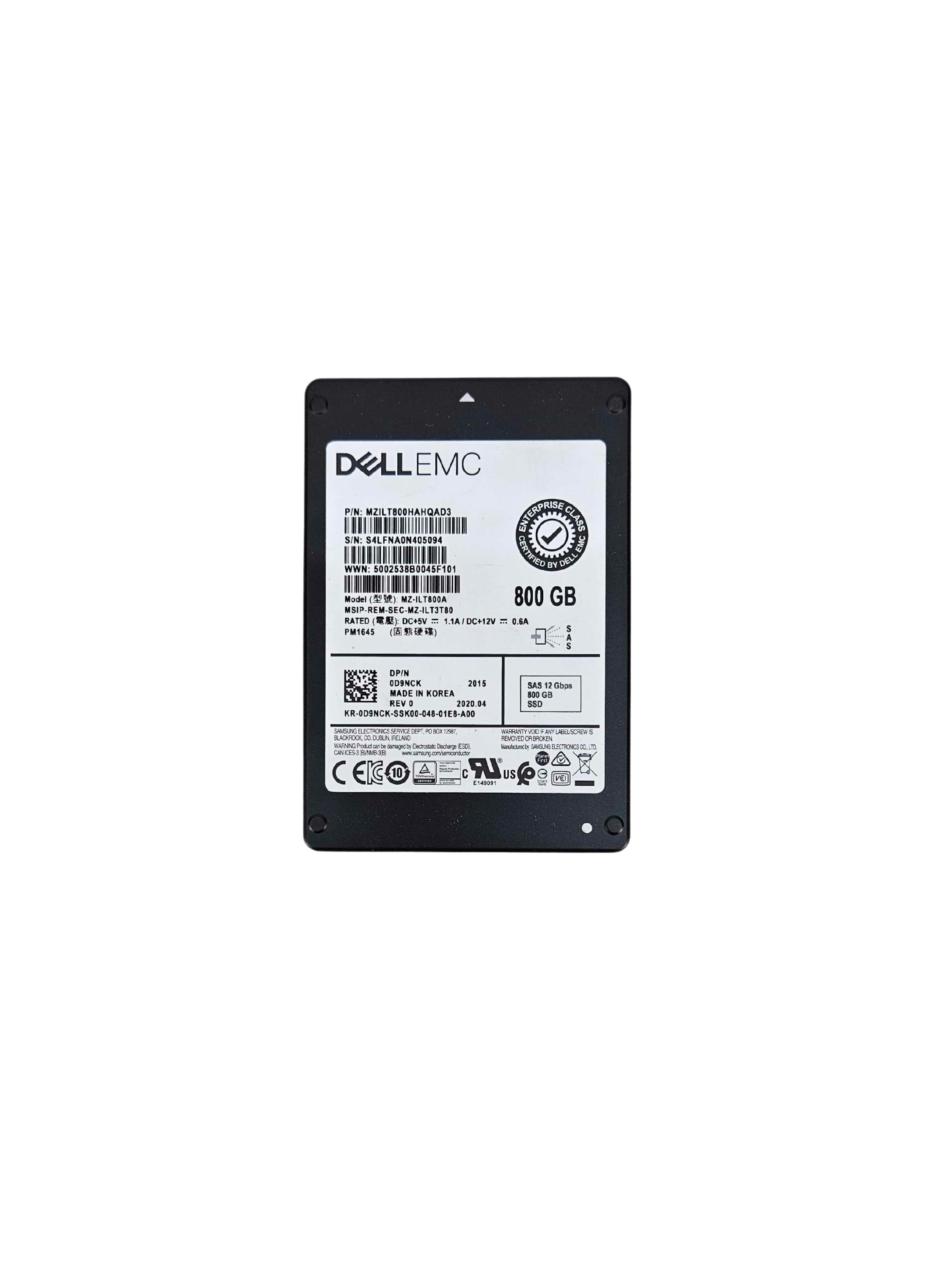 Dell EMC 800GB SAS 12Gbps TLC 2.5'' SSD MZ-1LT800A 0D9NCK D9NCK