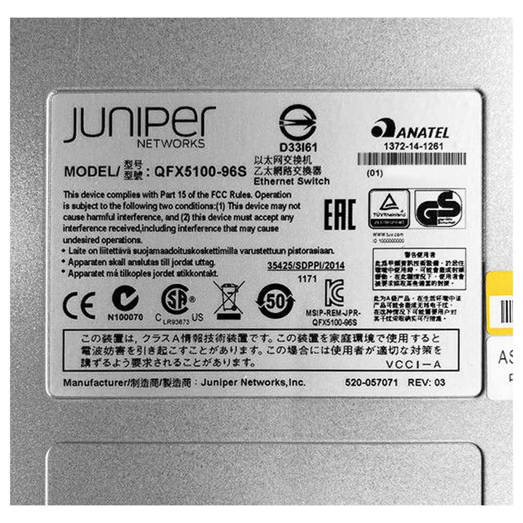 Juniper QFX5100-96S-DC-AFI 96x 10GB SFP+ 8x 40GB QSFP+ B-F Air (DC) Switch